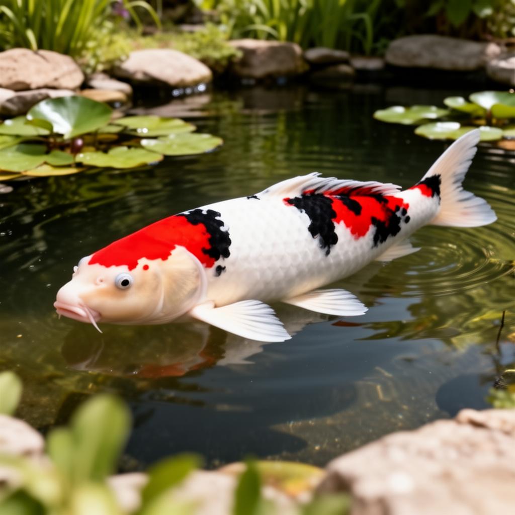 Короп КОІ породи Тайшо Санке — тріколор білий-червоний-чорний